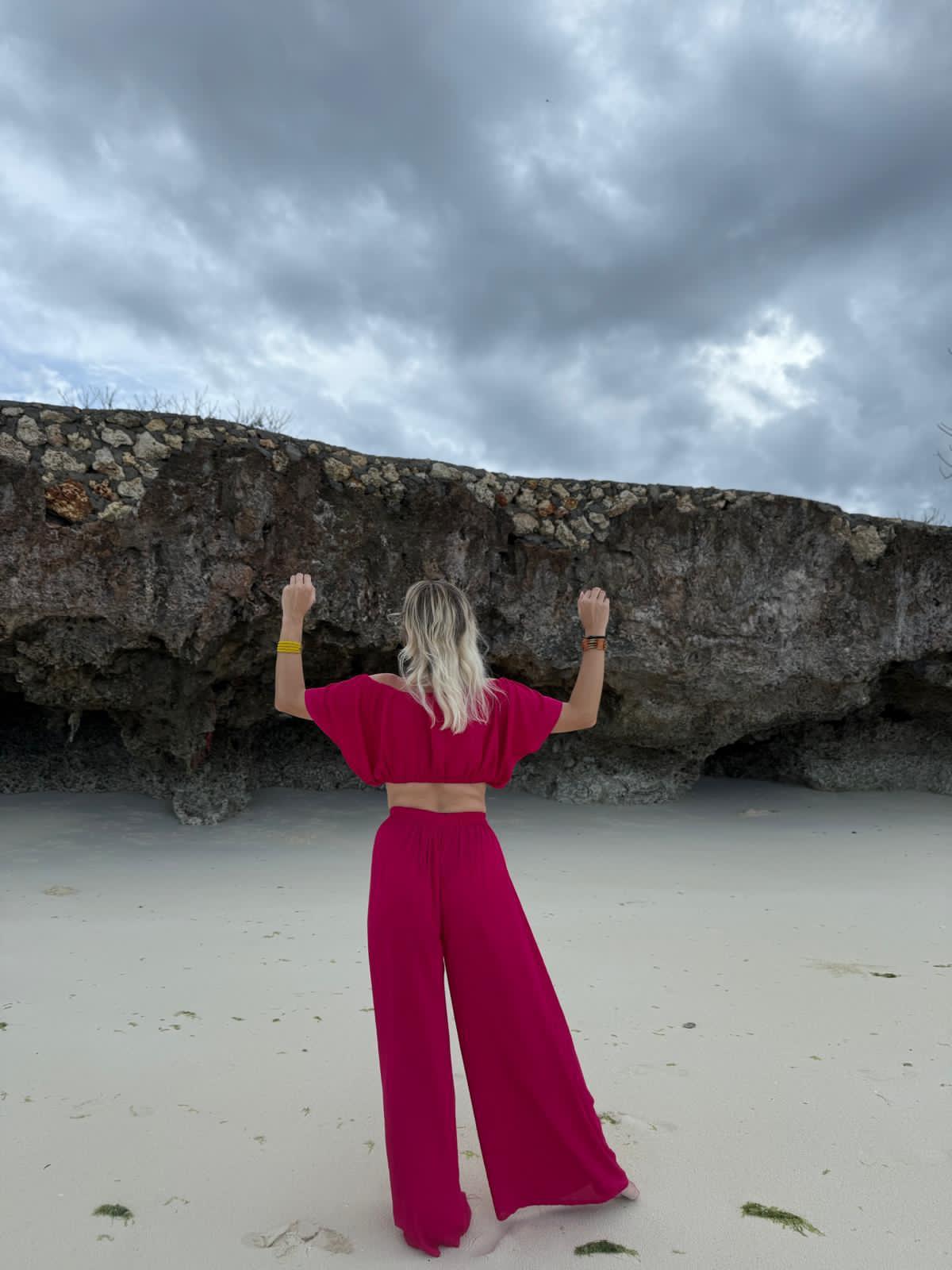 Off-Shoulder Top & Pants Hot Pink