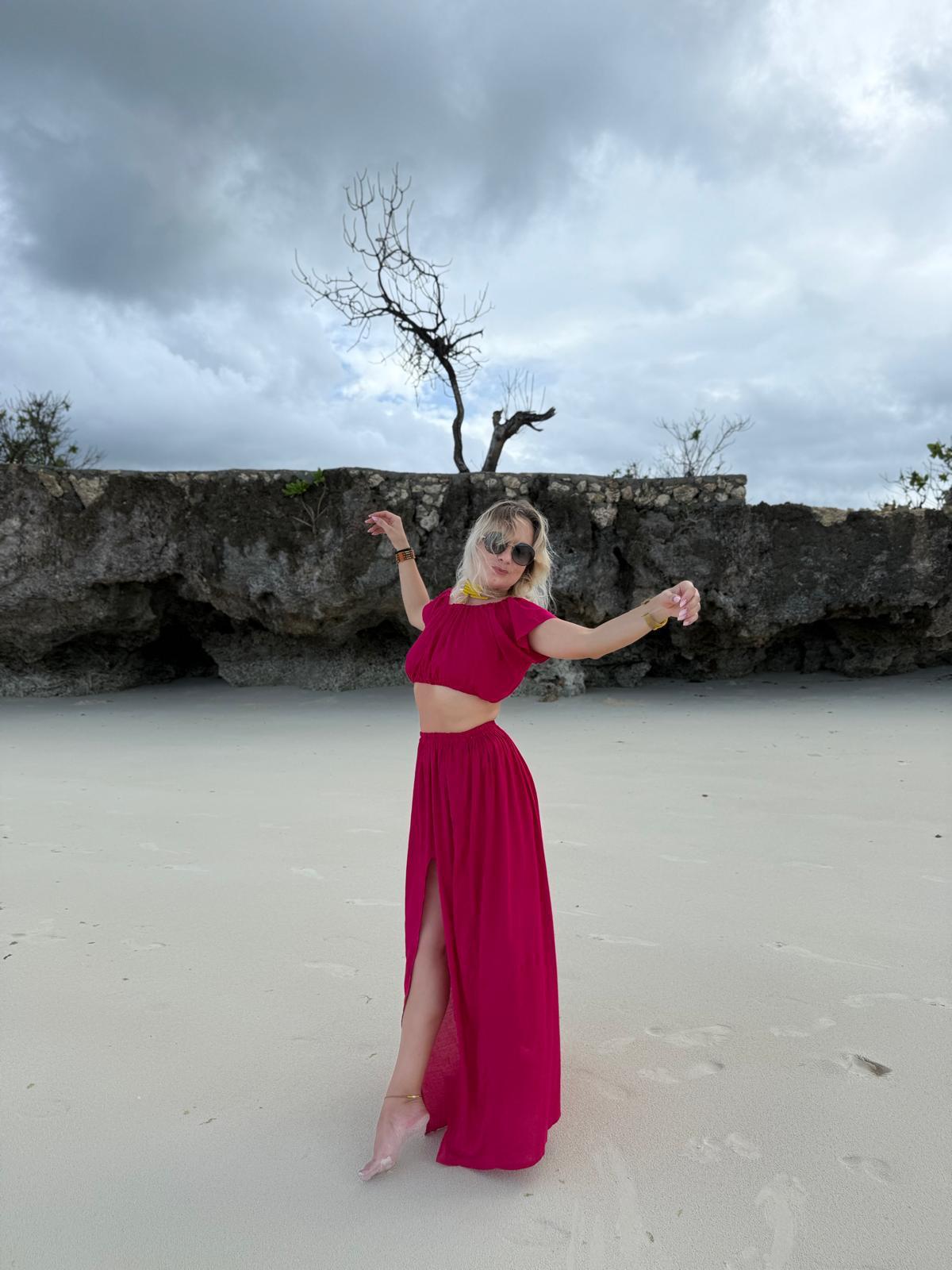 Off-Shoulder Top & Skirt Hot Pink
