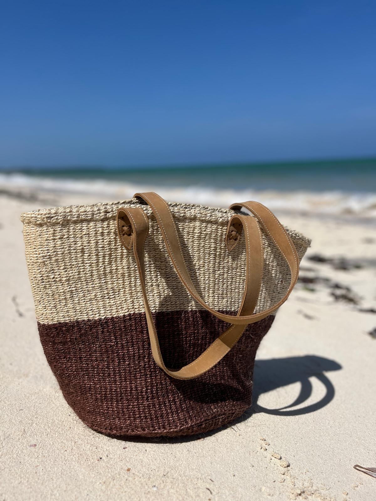 Handwoven Agave Bag – Natural African Tote with Leather Handles