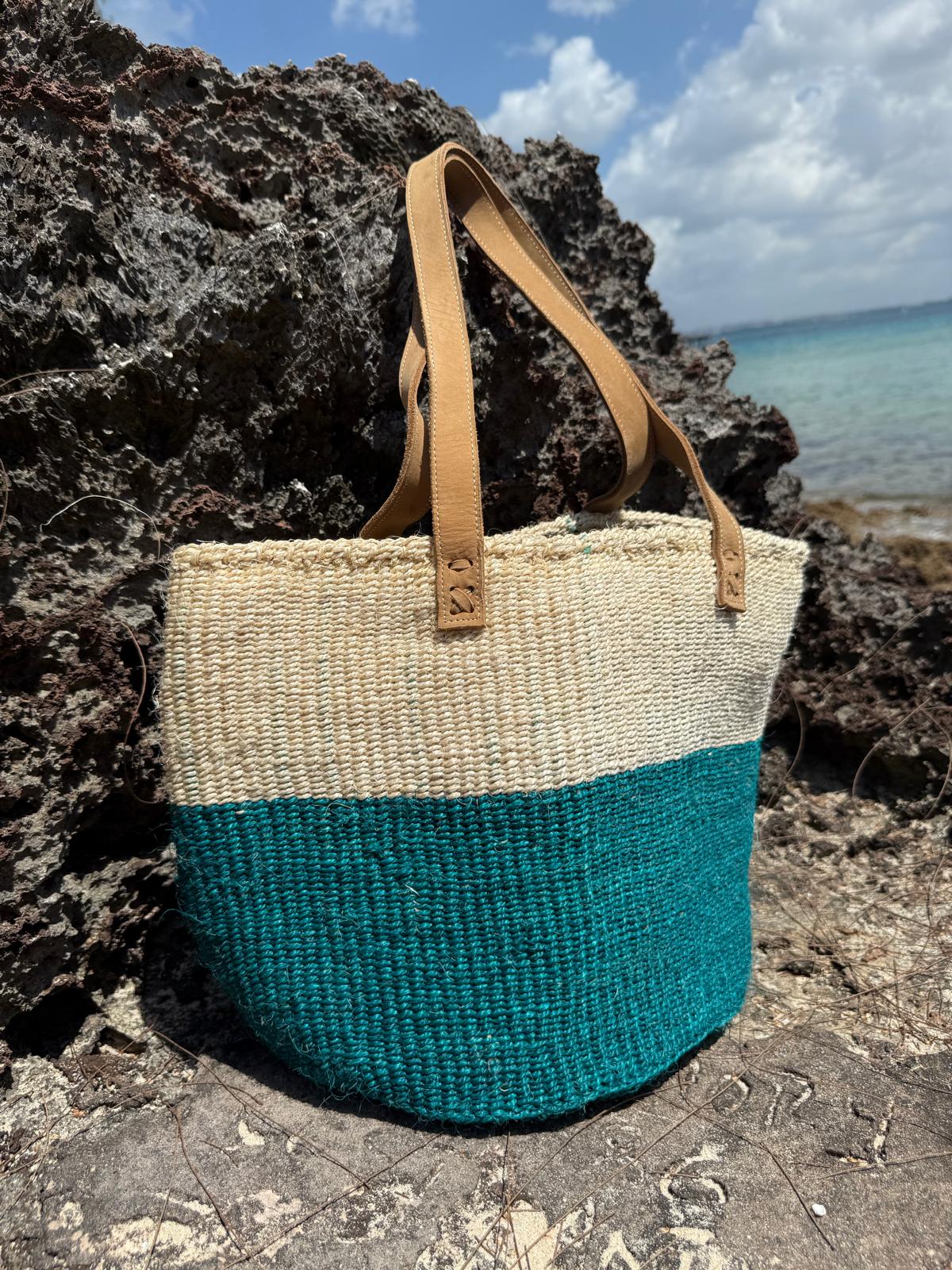 Handwoven Agave Bag – Natural African Tote with Leather Handles