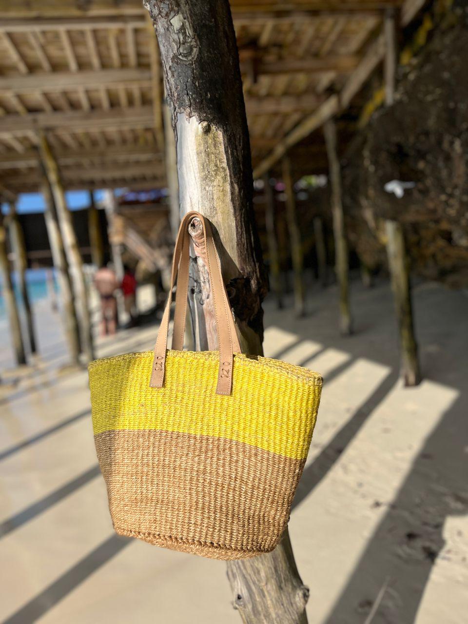 Torba z agawy tkana ręcznie – naturalna afrykańska torba z uchwytami ze skóry