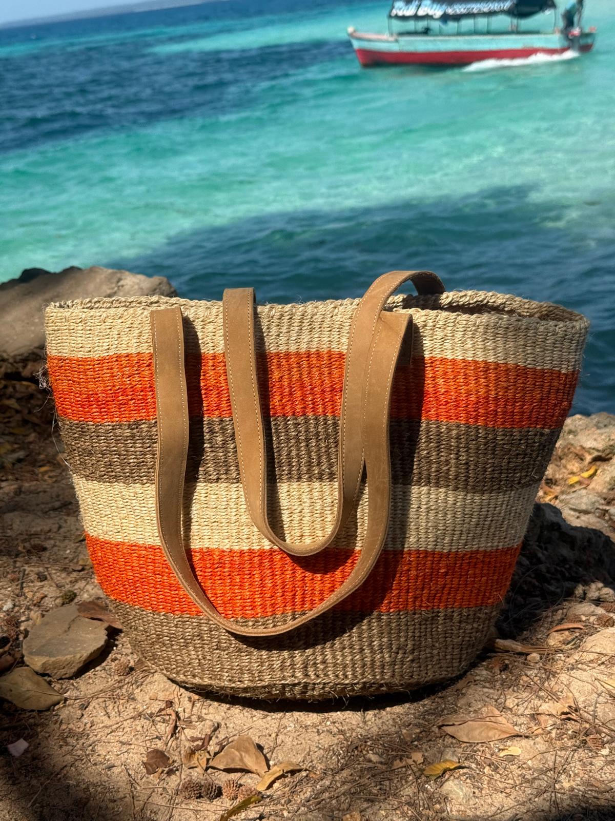 Handwoven Agave Bag – Natural African Tote with Leather Handles