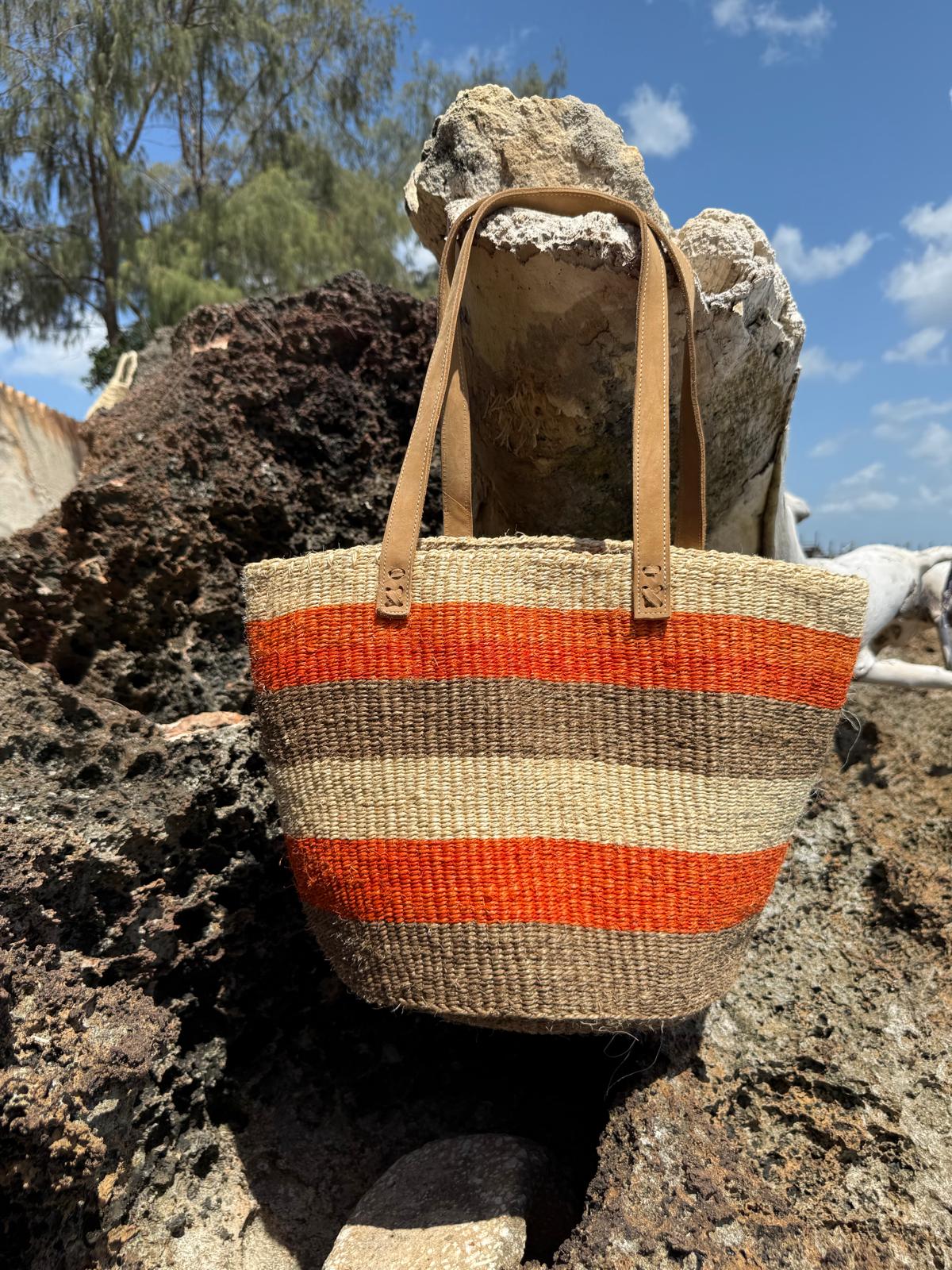 Handwoven Agave Bag – Natural African Tote with Leather Handles