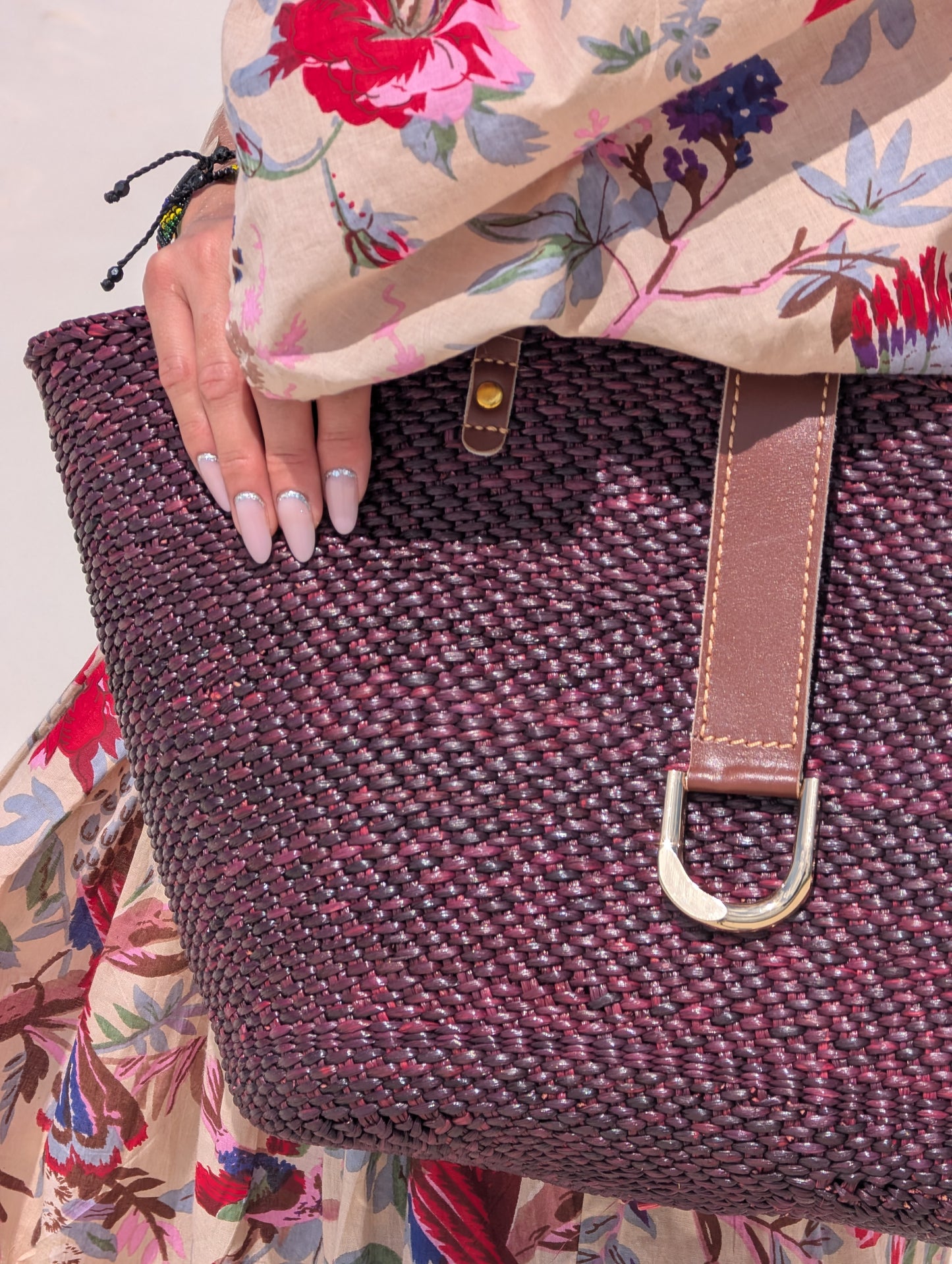 Handwoven Milulu Grass Bag – Burgundy with Leather Strap ..