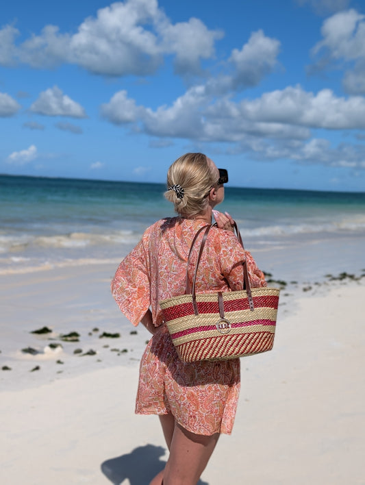 Handmade Milulu Grass Bag with Premium Leather Straps – Dyed, Medium Size