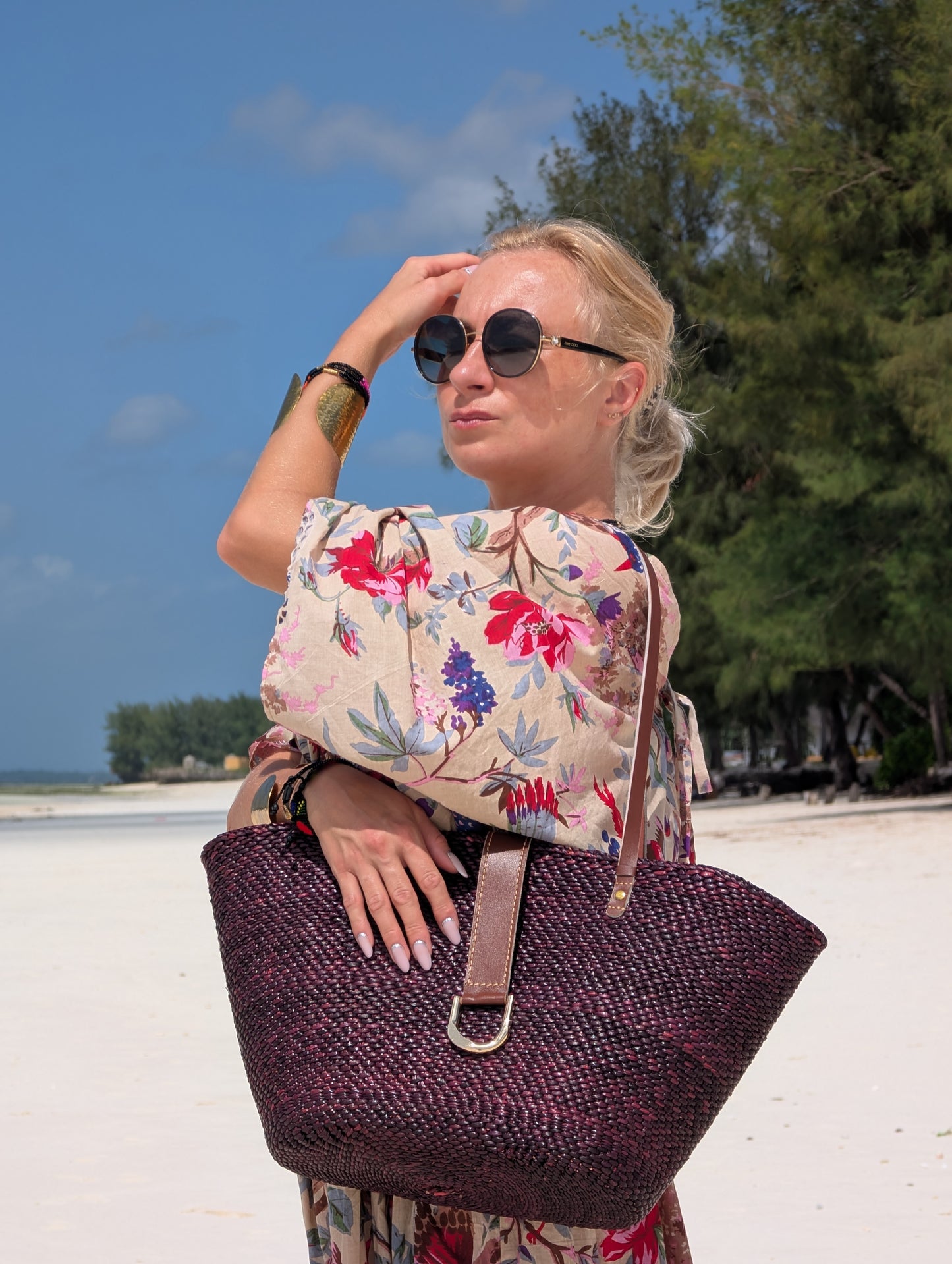 Handwoven Milulu Grass Bag – Burgundy with Leather Strap ..