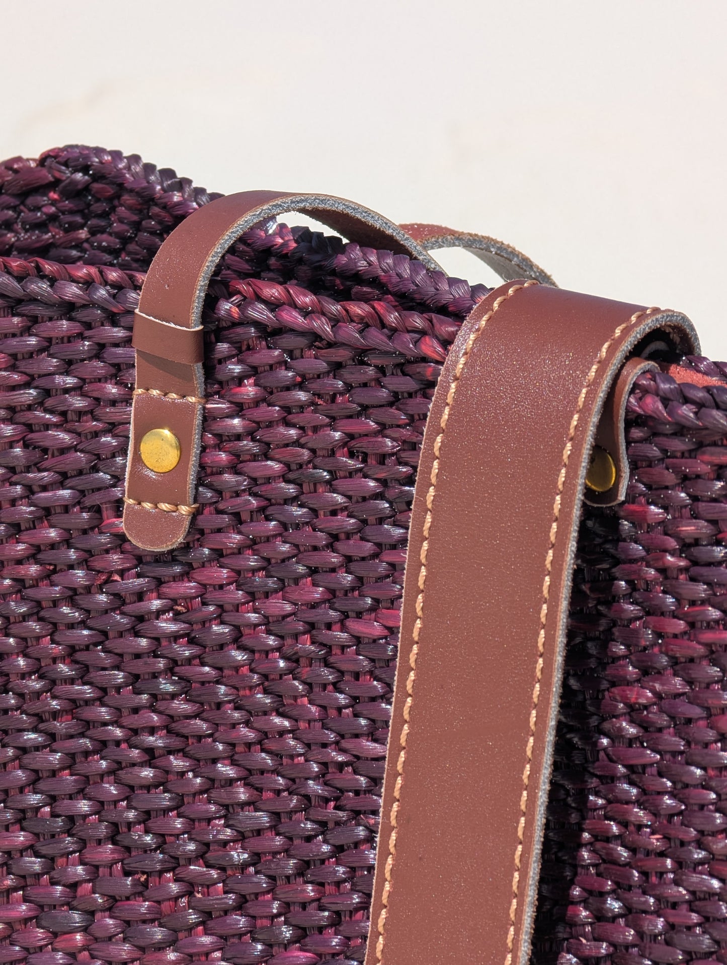 Handwoven Milulu Grass Bag – Burgundy with Leather Strap ..