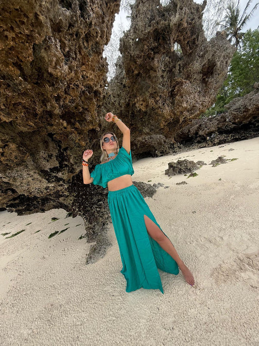 Off-Shoulder Top & Skirt Turquoise