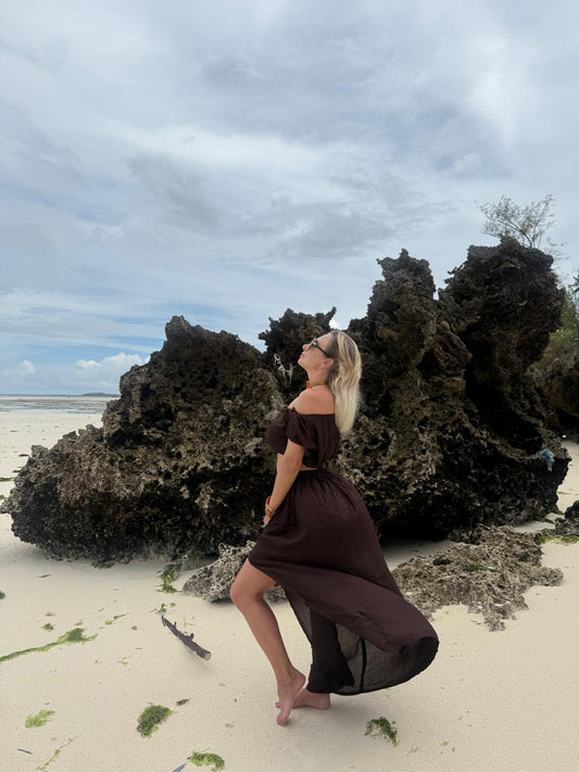 Off-Shoulder Top & Skirt Dark Chocolate