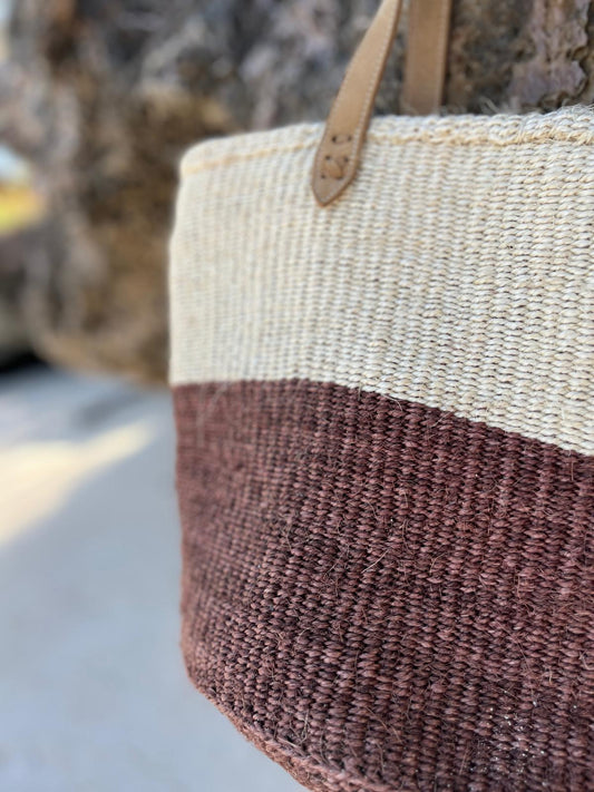 Handwoven Agave Bag – Natural African Tote with Leather Handles