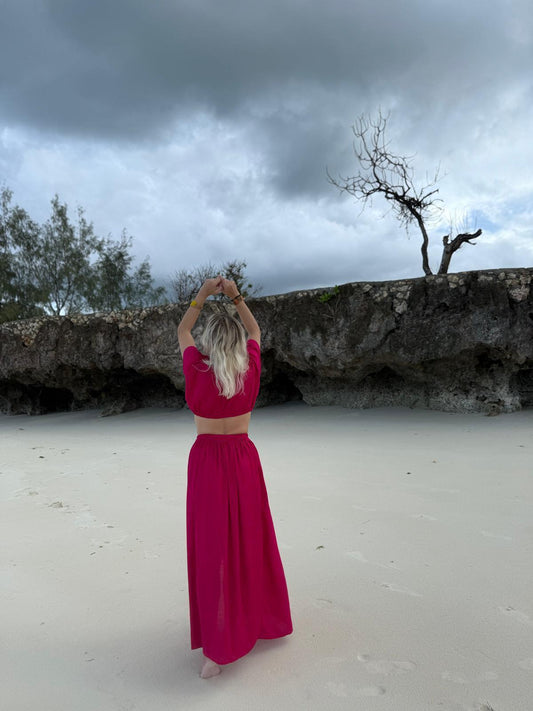 Off-Shoulder Top & Skirt Hot Pink