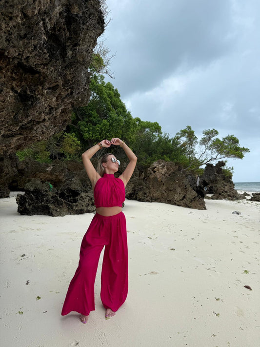 Pullneck Top & Pants Hot Pink