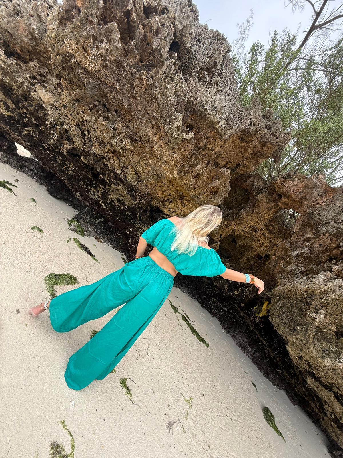 Off-Shoulder Top & Pants Turquoise