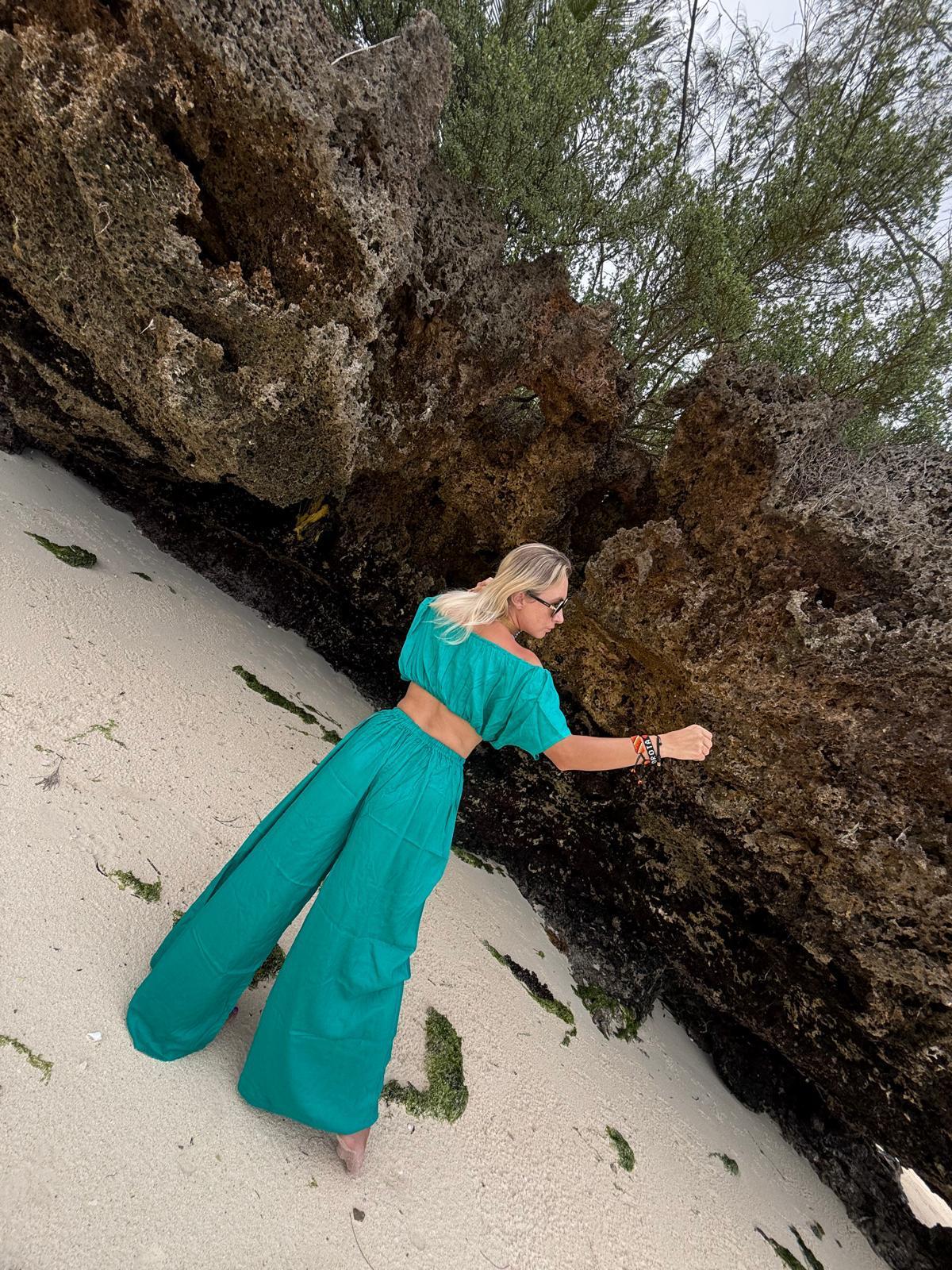Off-Shoulder Top & Pants Turquoise