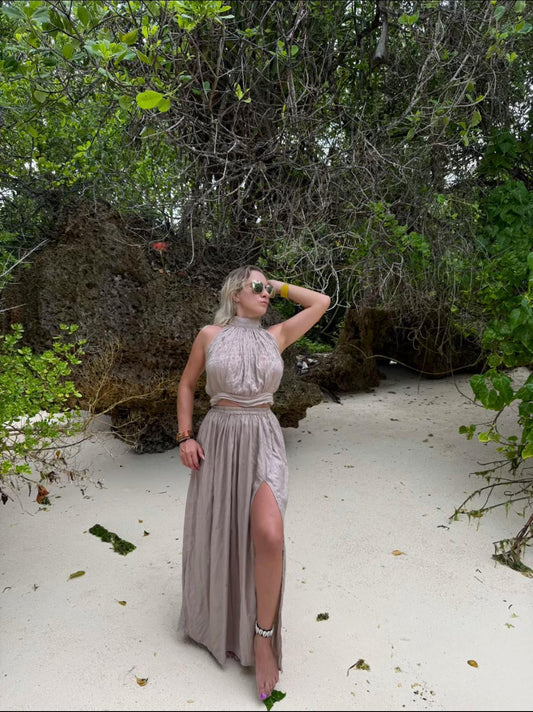 Pulneck Top & Skirts Beige